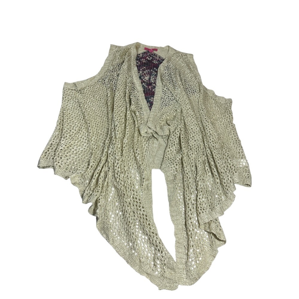 Curve Revolution Beige Open Knit Waterfall Vest Embroidered Back Plus Size 3X